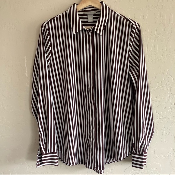 H&M Cafe Chiffon Striped Button Down Shirt 6 - Picture 2 of 5